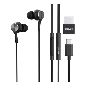 Imag:Maxell 197299 Fusion X USB-C Earbuds with Built-in Microphone, Black