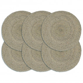 Placemat Set of 6 Grey Jute 15 in diameter Non-slip Pla...