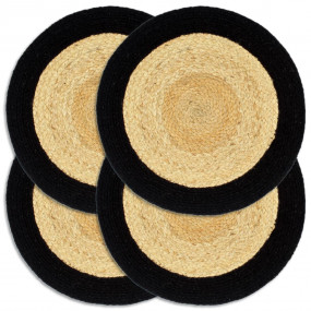 Placemat Set of 4 Natural and Black Jute and Cotton
