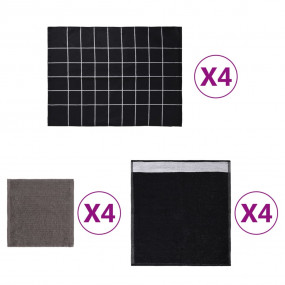 Towel Set Set of 12 Black 100% Cotton 11.8-27.6 in, Var...