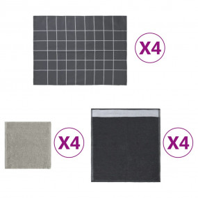 Towel Set Set of 12 Gray 100% Cotton 12 Pieces Towel Se...