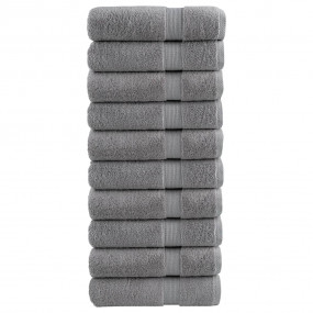 Bath Towel Set of 10 Grey 100% Ring-spun Cotton Large D...
