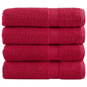 Bath Towel Set of 4 Red 100% Cotton Large Bath Towel