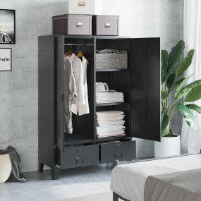 Wardrobe Black Steel, Plastic Compact Wardrobe Rectangu...