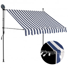 Retractable Awning Blue and White Polyester with PU coa...