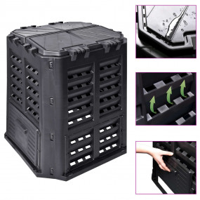 Compost Bin Black Plastic Large Square Modern Style