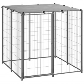 Imag:Dog Kennel Silver and grey Steel, Polyethylene (PE) 43.3 in