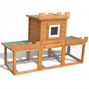 Rabbit Hutch Wooden Brown and Green Roof