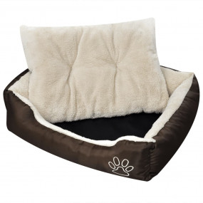 Dog Bed Brown + Beige PU coated oxford and faux fur S L...