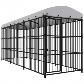 Dog Kennel Black and White Steel, Polyethylene Large Du...
