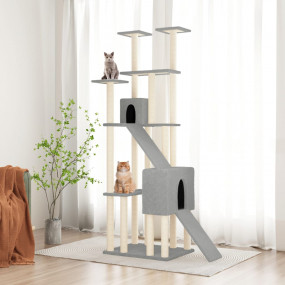 Cat Tree Light grey Engineered wood, plush, sisal 74.8 ...