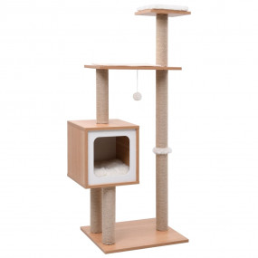 Cat Tree Brown, White Wood, MDF, veneer, sisal, jute, f...