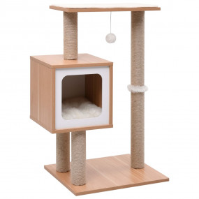 Cat Tree Brown Wood 32.3 in Tough Cat Tree Rectangular