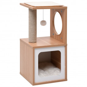 Cat Tree Brown Wood Medium Durable Cat Tree Rectangular