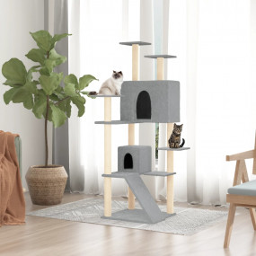 Cat Tree Light Grey Engineered Wood, Plush, Sisal One S...
