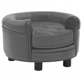 Dog Sofa Grey Faux Leather, Plush, Solid Fir Wood 18.9x...
