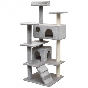 Cat Tree Grey Wooden frame, sisal rope, plush fabric Me...