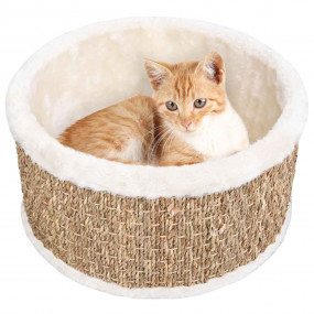 Cat Basket Beige Flakeboard, plush, seagrass 14.2 in di...