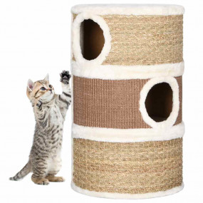 Cat Barrel Brown, White Flakeboard, plush, seagrass Lar...