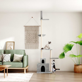 Cat Tree Light gray Engineered wood, Plush, Sisal Extra...