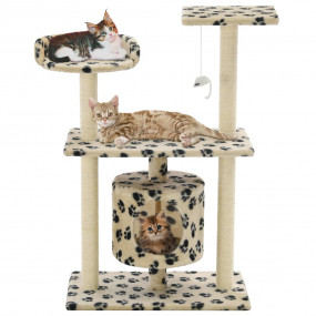 Cat Tree Beige with paw prints