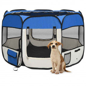 Dog Playpen Blue and cream Polyester, steel 35.4 x 35.4...