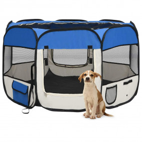 Dog Playpen Blue and Cream Polyester, Steel 43.3 x 43.3...