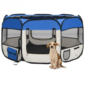 Dog Playpen Blue Polyester Medium Collapsible Dog Playp...