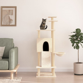 Cat Tree Cream Engineered wood Large Cat Tree Rectangul...