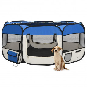 Dog Playpen Blue and cream Polyester, Steel 57.1 x 57.1...