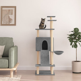 Cat Tree Light Grey Engineered wood 60.2 in Durable Cat...