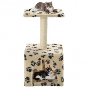 Cat Tree Beige with black paw prints