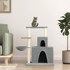 Cat Tree Light gray Engineered wood, Plush, Sisal Large...