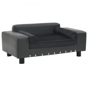 Dog Sofa Dark grey Faux leather, Plush, Solid fir wood