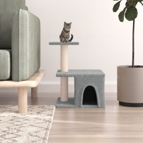 Cat Tree Light Grey Engineered Wood, Plush, Sisal Small