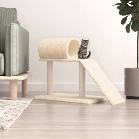 Cat Scratching Post Cream Engineered wood, plush, sisal
