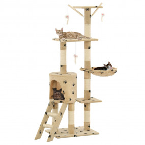 Cat Tree Beige with paw prints Particle board, Sisal ro...