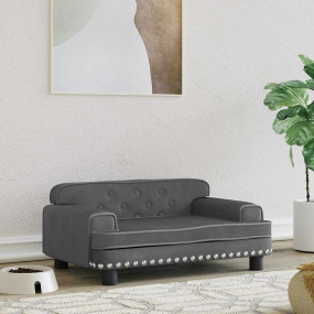 Dog Bed Dark Grey Velvet, Pine Wood, Foam 27.6 x 17.7 x...