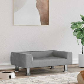 Dog Bed Light grey Velvet, Solid pine wood, Chromed ste...