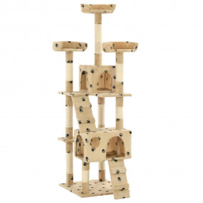 Cat Tree Beige with paw prints Particle board Extra Tal...