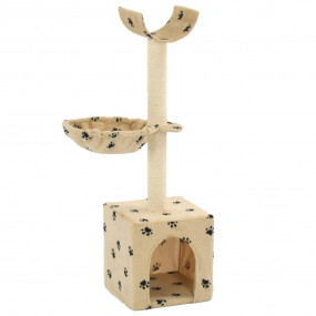 Cat Tree Beige with paw prints Soft plush, particle boa...