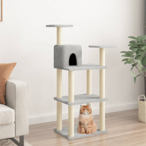 Cat Tree Light grey Engineered wood, plush, sisal Mediu...