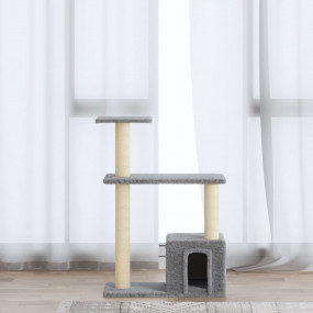 Cat Tree Light gray Engineered wood, plush, sisal Mediu...