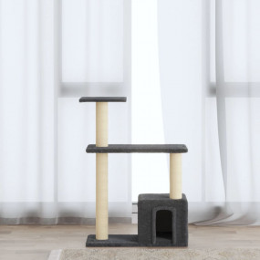 Cat Tree Dark grey Sturdy wood, plush, sisal Medium Cat...