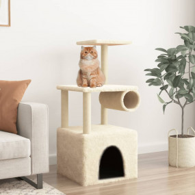 Cat Tree Cream Engineered wood Medium Modern Cat Tree O...