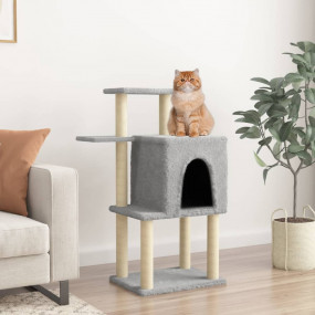 Cat Tree Light grey Engineered wood, plush, sisal Mediu...
