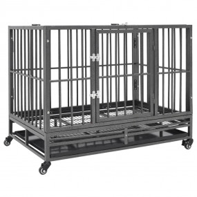 Dog Cage Black and Silver Steel Medium Lockable Wheels ...