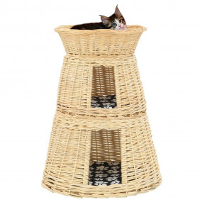 Cat Basket Natural, Black, White Willow, Cotton, Polyes...