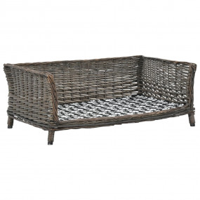 Dog Basket Grey, Black, and White Willow, Cotton, Polye...