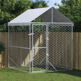 Outdoor Dog Kennel Silver Galvanized steel, Polyethylen...